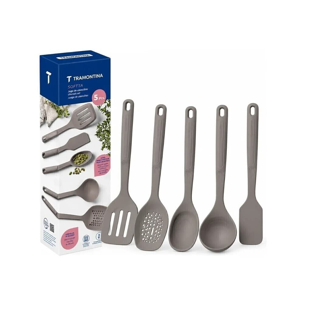 Jogo de Utensílios Silicone 5pçs Softta Cinza - Tramontina