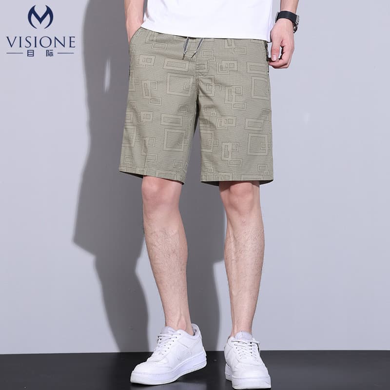 VISIONE/Malha 100% Algodão Calça Casual Masculina 2024 Verão Calça de Praia Fina Calça Reta de Cinco Pontos