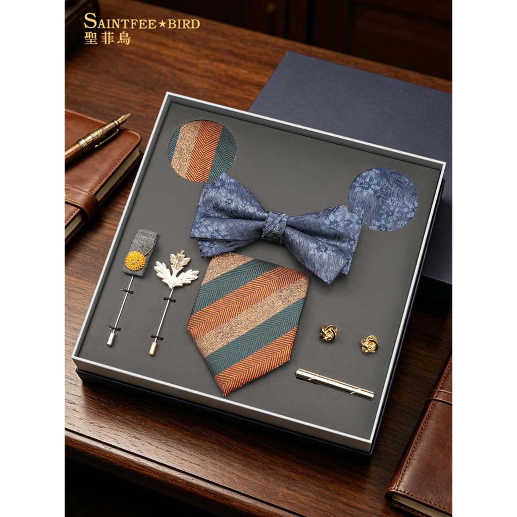 Gravata listrada feita à mão masculina de oito peças Casual High-End padrão de roupa Formal gravata borboleta retrô lenç