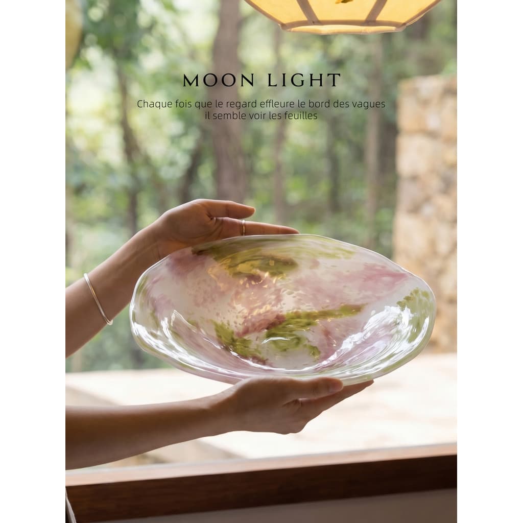 MOOYA {Moonlight Moonlight} Prato de vidro francês rosa verde mancha prato de frutas mesa de jantar mesa de centro linda