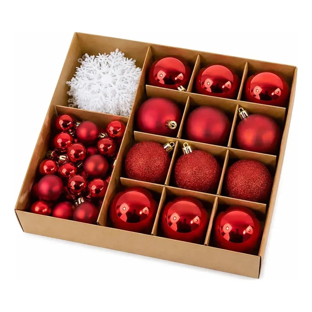Kit 54 Bolas Vermelhas Natal Enfeites Pendentes Decoração Árvore