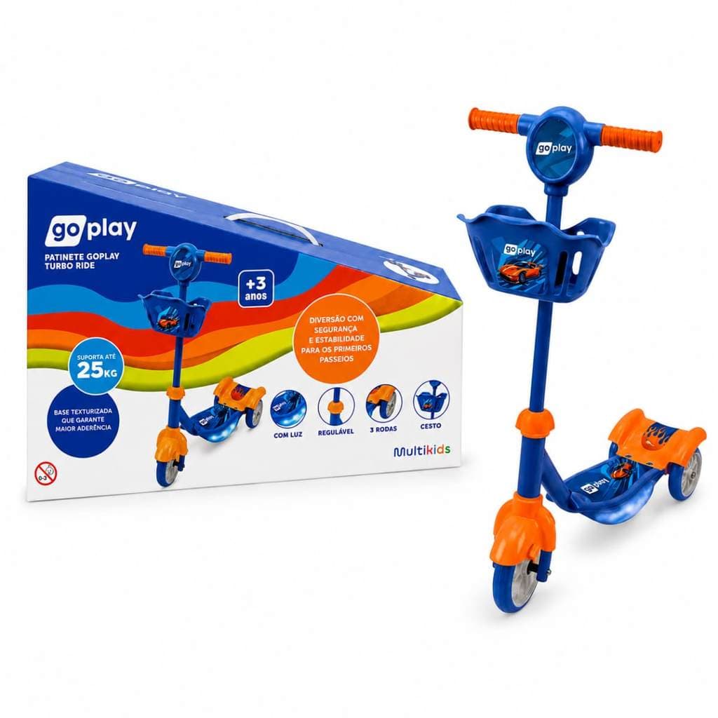 Patinete Infantil 3 Rodas Go Play c/Luz e Cestinha Azul – Multikids PJ