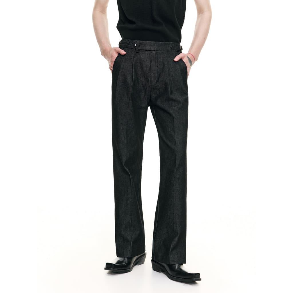 FRKM SCD 26 FS Calças de vaca originais Nápoles Carbono Preto Plissado Cintura Ajustável Calça Casual Preta