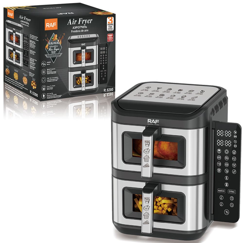 Fritadeira de ar de camada dupla padrão europeu 6l + 6l panela de grande capacidade doméstica multifuncional inteligente