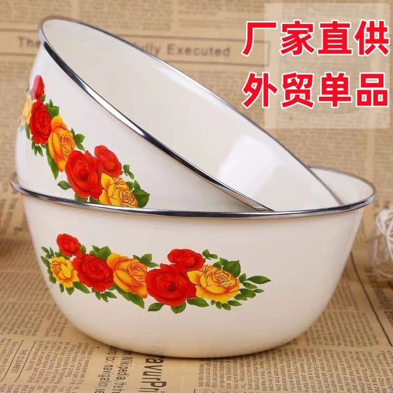 Bacia esmaltada à moda antiga Tigela de mistura Grande bacia de sopa de cozinha com tampa Caixa de manutenção fresca Tig