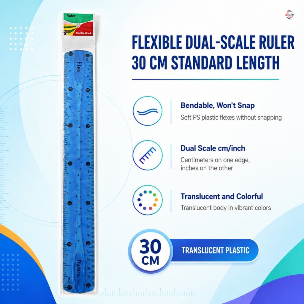 Régua De Plástico Flexível De 30 cm Dobrável Escala Dupla Polegadas 4 Cores Para Escola E Escritório