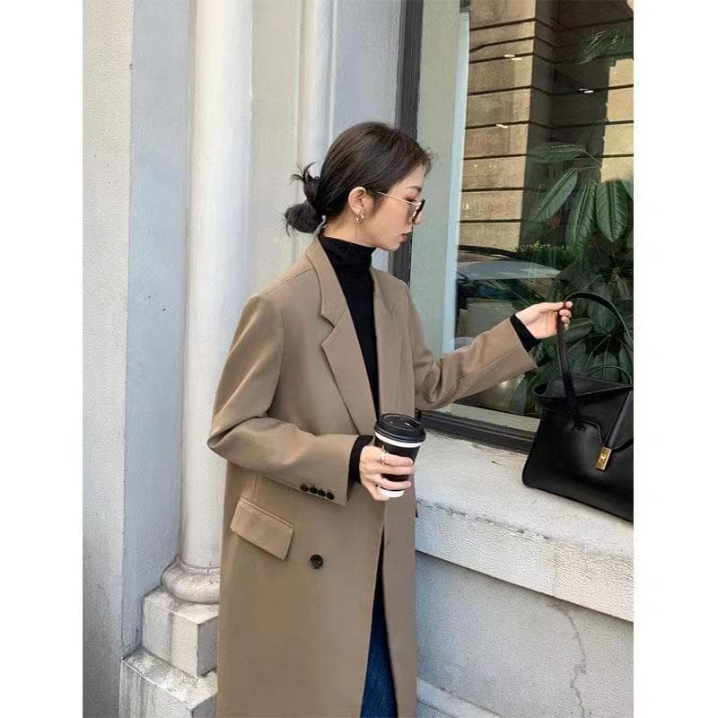 Jaqueta de terno longo feminina primavera outono versão coreana influenciador solto único Breasted blusão High-End Casua
