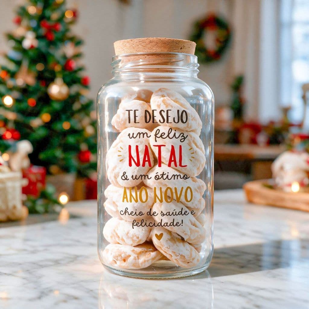 Potes de Vidro Natalinos 810ml | Lembrancinha, Presente de Natal, Biscoitos com Tampa Rolha + Adesivo
