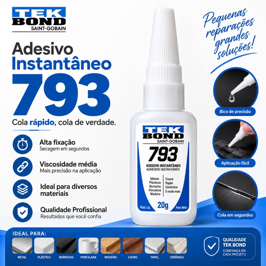 Adesivo Instantâneo Tek Bond 793 20g – Alta Fixação e Secagem Rápida