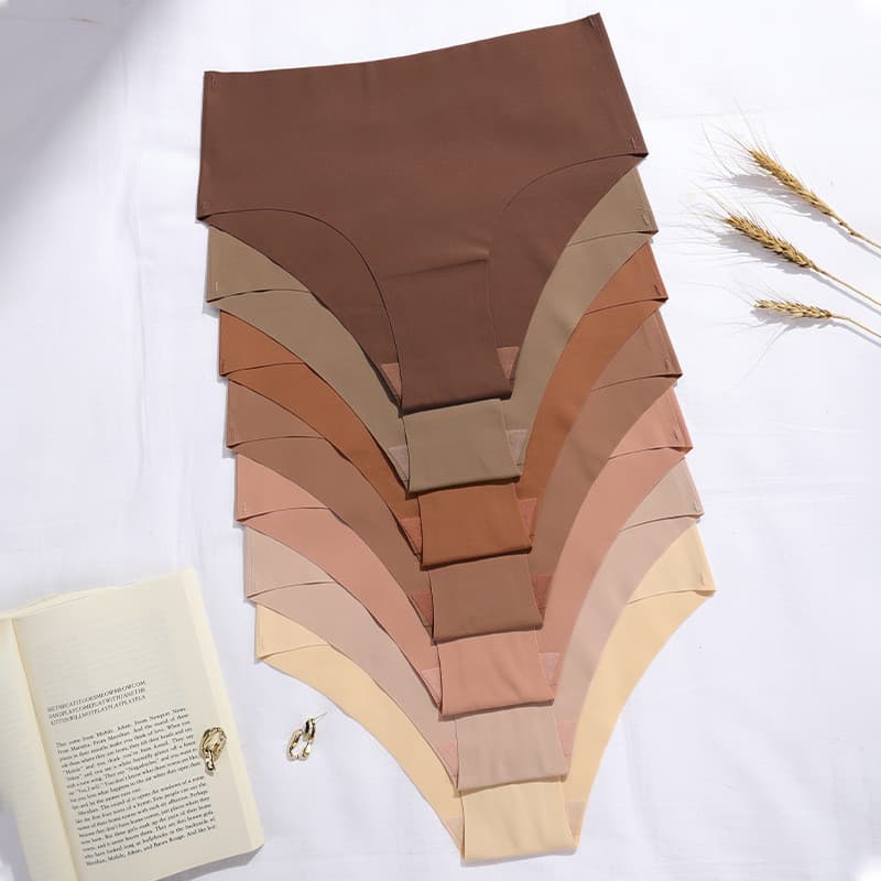 Calcinha de seda gelo sem costura feminina uma peça tamanho grande cintura média puro algodão virilha respirável invisív