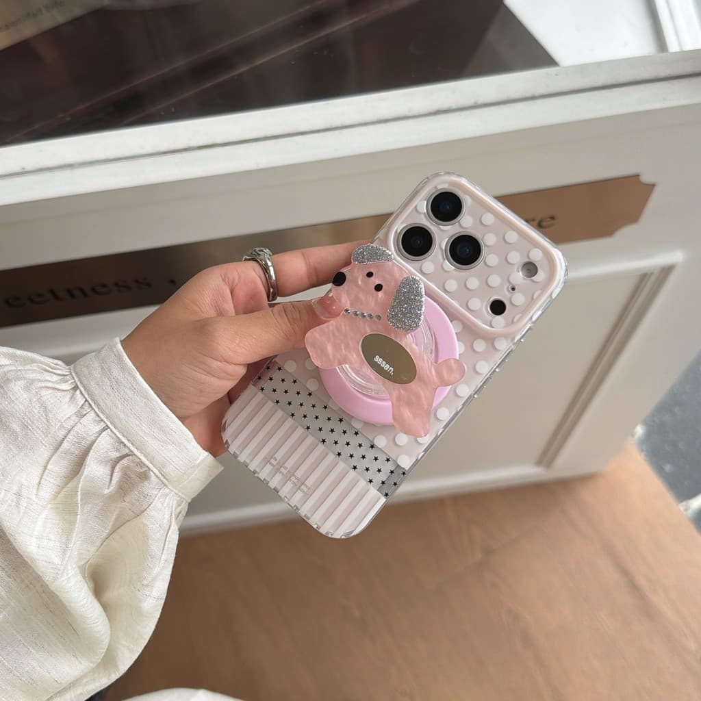 Para IPHONE 17 16 15 PROMAX Coreano Bolinhas Filhote De Cachorro Magnético TPU Capa Protetora Macia