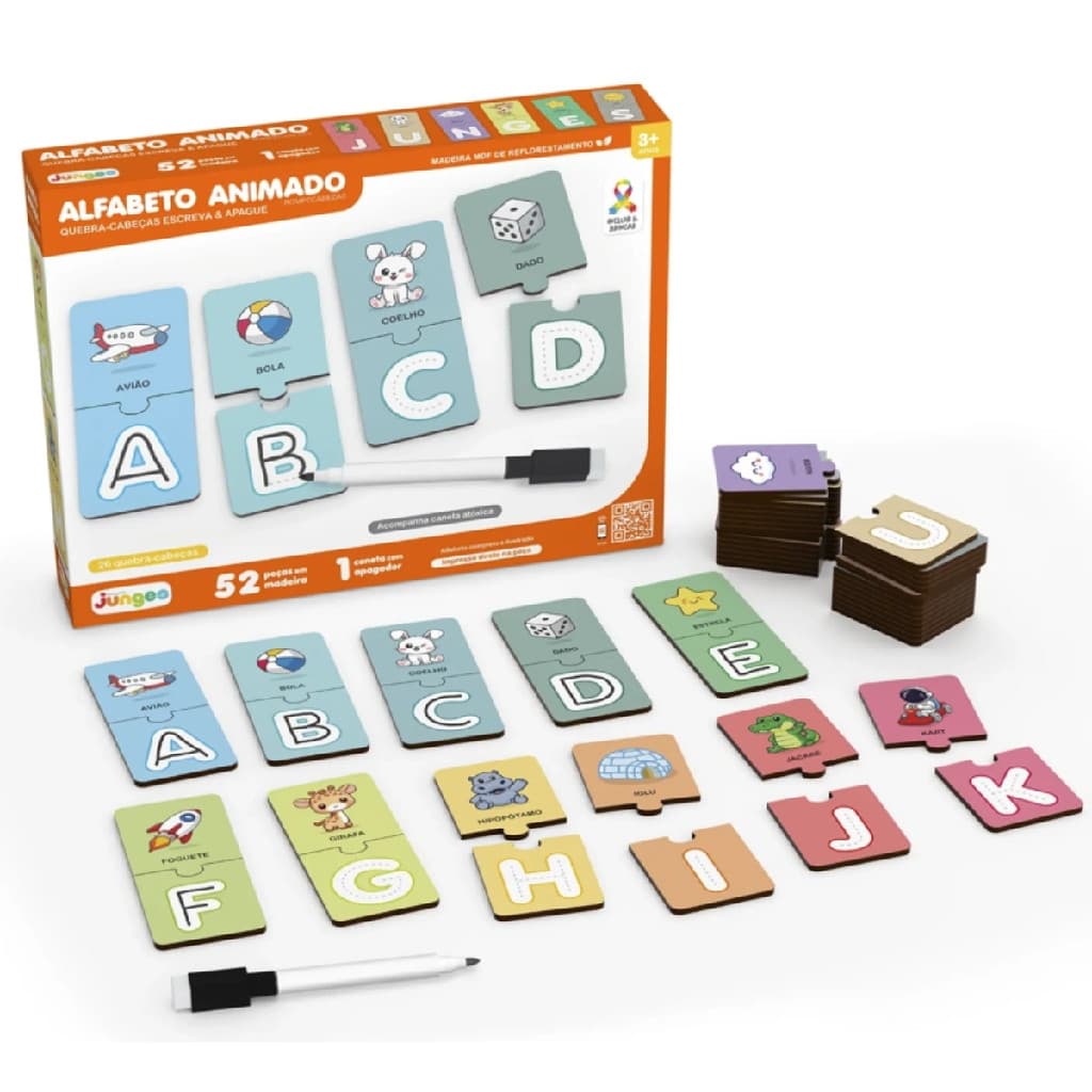 Brinquedo Educativo Quebra cabeça Animado para Alfabetização