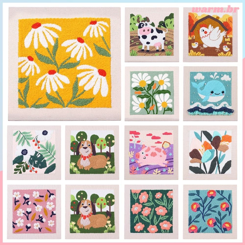 Kit De Bordado Com Agulha De Perfuração Artesanato DIY Impressão Floral Para Decoração De Casa Suporte De Feltro E Tecid