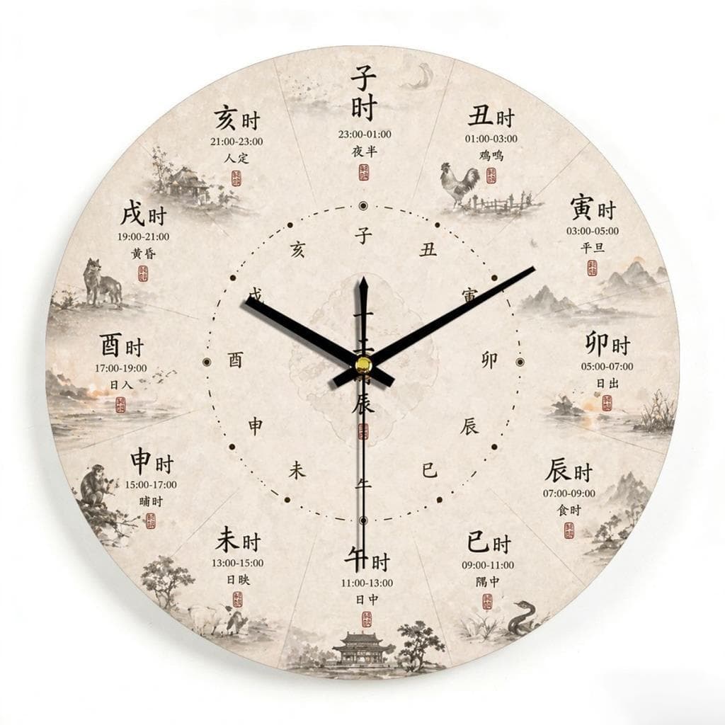 Relógio de parede de madeira de doze horas, estilo chinês, relógio silencioso, tinta do zodíaco, decoração sem perfuraçã