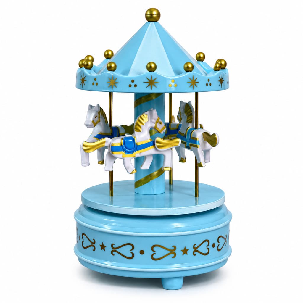 Carrossel Musical Caixa de Música Cavalinhos Decoração Quarto Bebê Infantil Presente Menino Azul