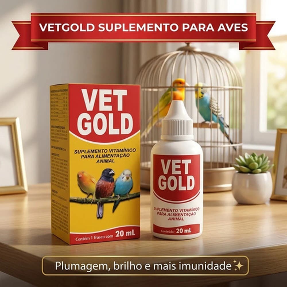 🐦Vetgold 20ml Suplemento Vitamínico Pássaros Aves Disposição Canto Plumagem Canário Calopsita