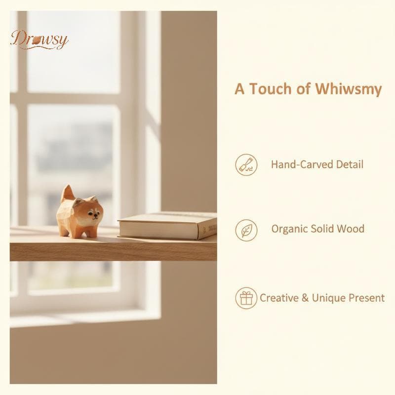 Drowsy Esculpido Em Madeira Desenho Animado Decoração De Animal 1 Peça Estatueta De Gato Shiba Inu Fofa Ornamento Para M
