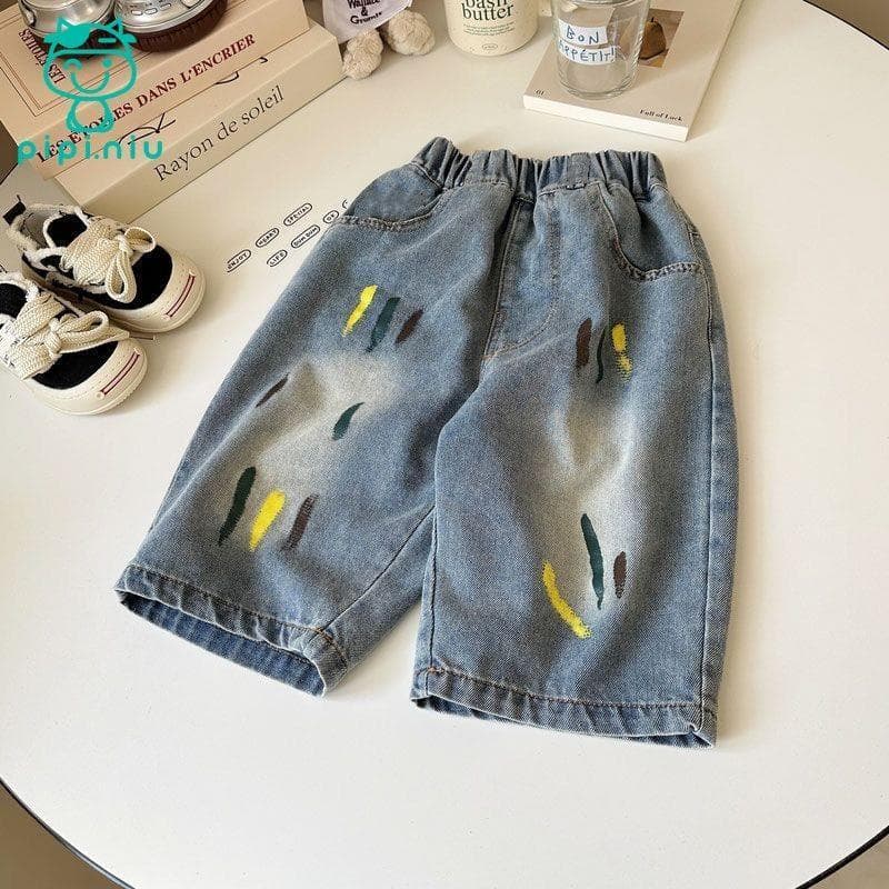 Shorts jeans para meninos 2025, roupa externa para crianças, calças médias e grandes de cinco pontos, elegantes e finas