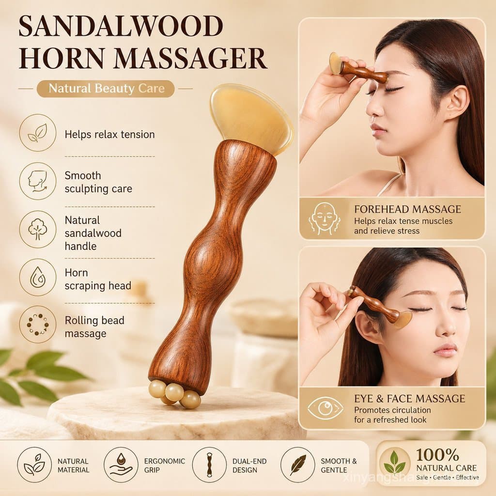2 Em 1 Chifre De Sândalo Lótus Massageador Facial Pente De Massagem Meridiano Acupressão Vara Rosto Pescoço Ferramenta D