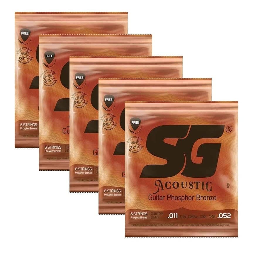 Kit 5 Encordoamentos Violao Aco Sg Fosforo Bronze 011