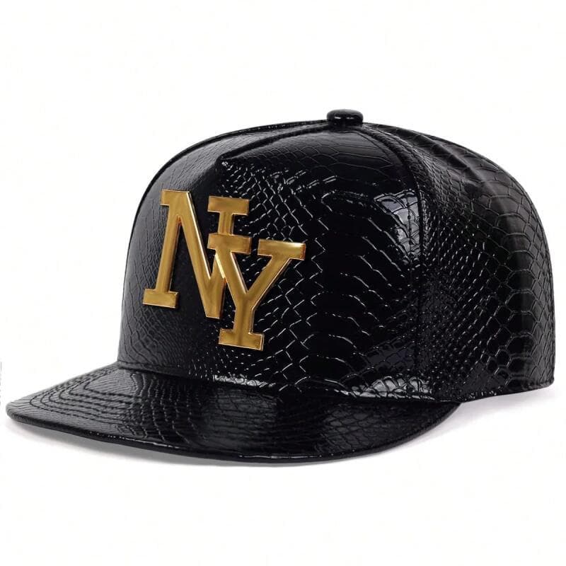 Unissex Couro Do Plutônio Snapback Boné Carta Padrão Hip-hop Chapéus Primavera Outono Ajustável Casual Bonés De Beisebol