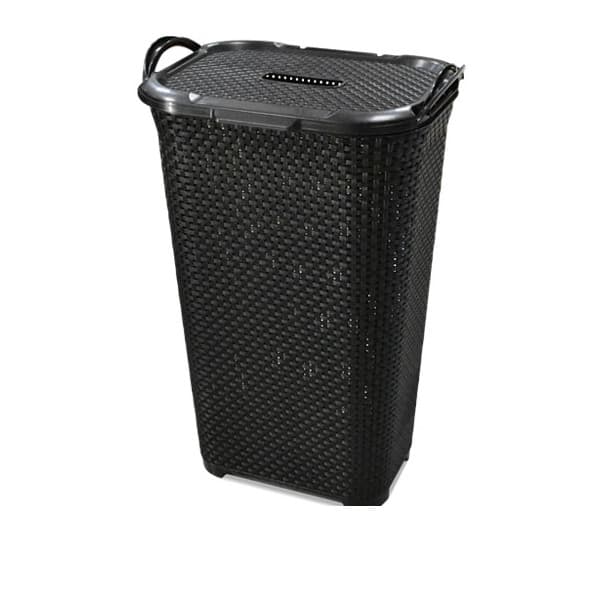 Cesto de Roupa 60L Arqplast Efeito Rattan com Tampa e Alças Organizador Lavanderia Banheiro Quarto