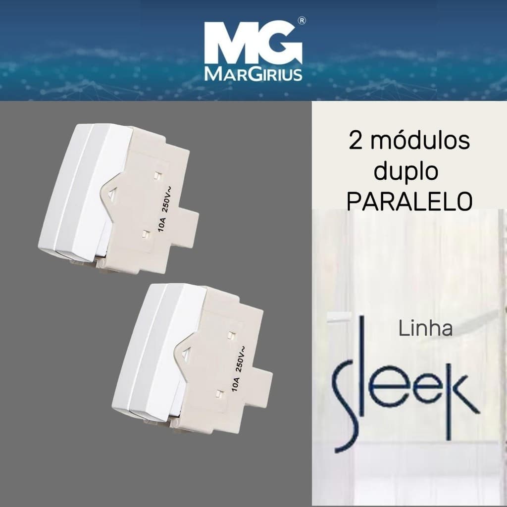 1 Módulo Interruptor tecla Duplo Paralelo Margirius Sleek Branco