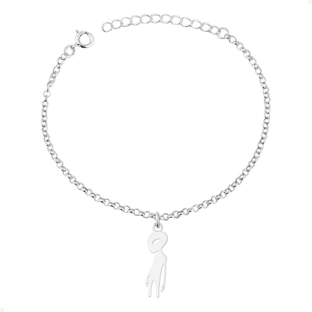 Tornozeleira De Prata 925 Com Extensor Extraterrestre
