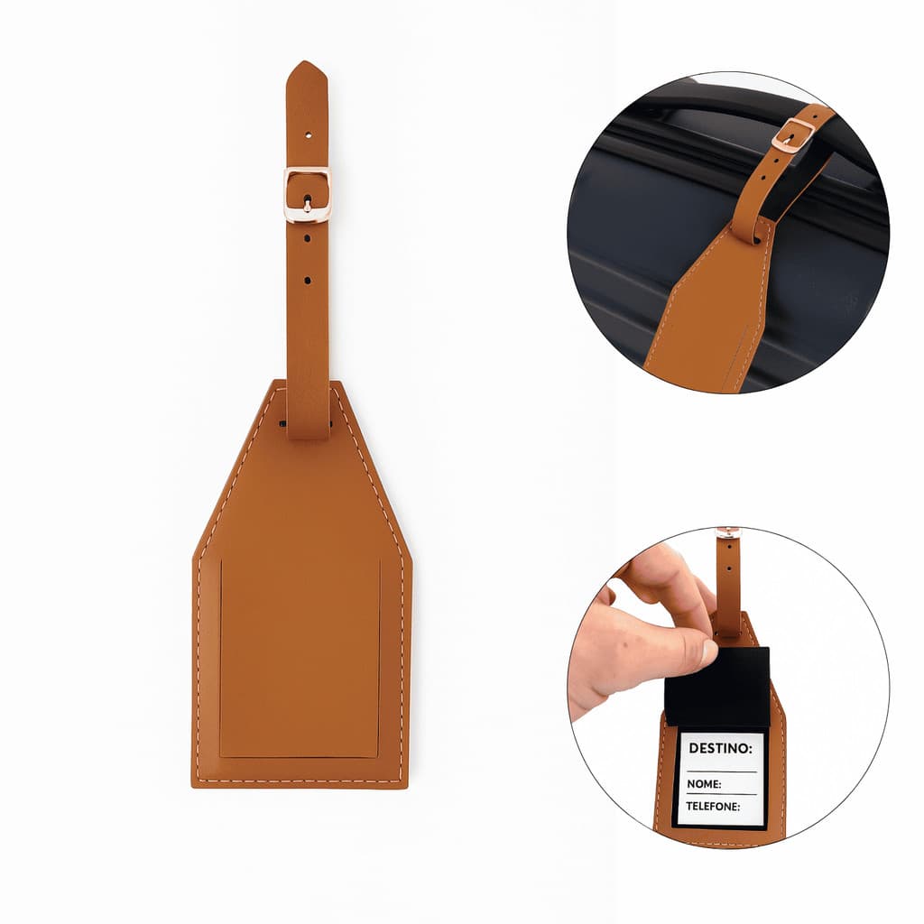 Tag de Mala Couro Etiqueta de Bagagem Viagem Elegante Premium