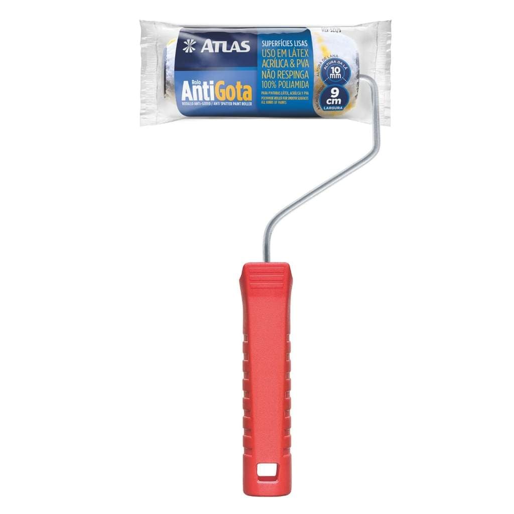 Rolo Antigota 9cm em Lã Poliamida 10mm Acabamento Profissional Atlas Mini Rolo de Pintura para Cantos e Recortes
