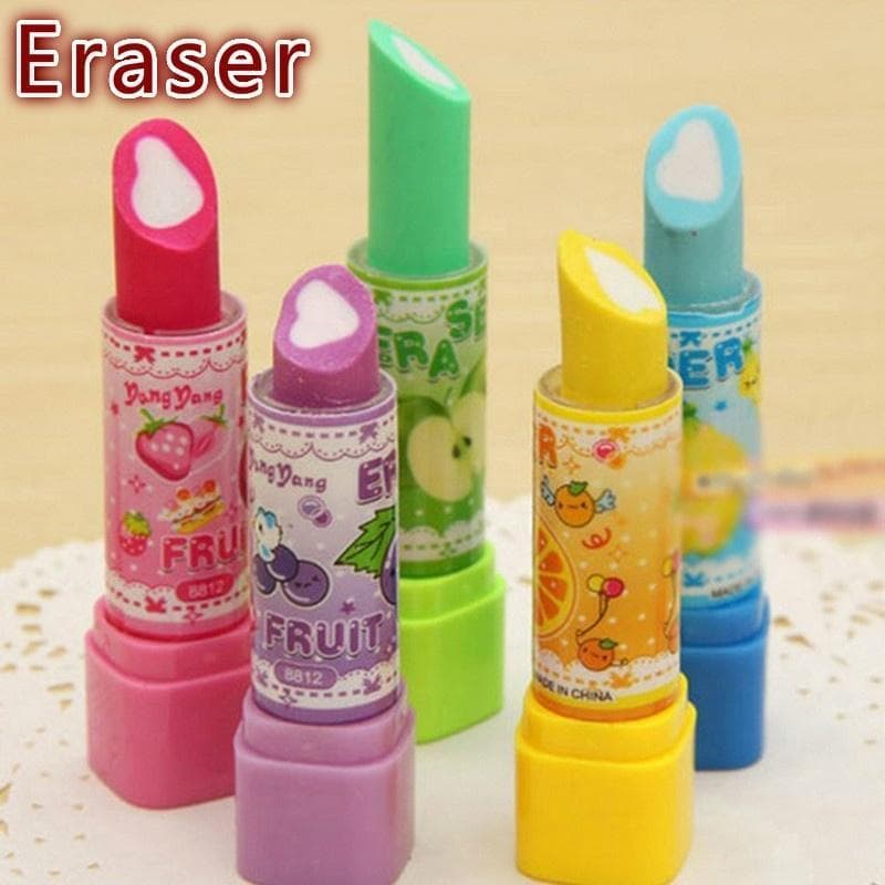 3 Pçs Moda Bonito Batom Borracha Estudantes Papelaria Presente Do Miúdo Brinquedo Cor Aleatória