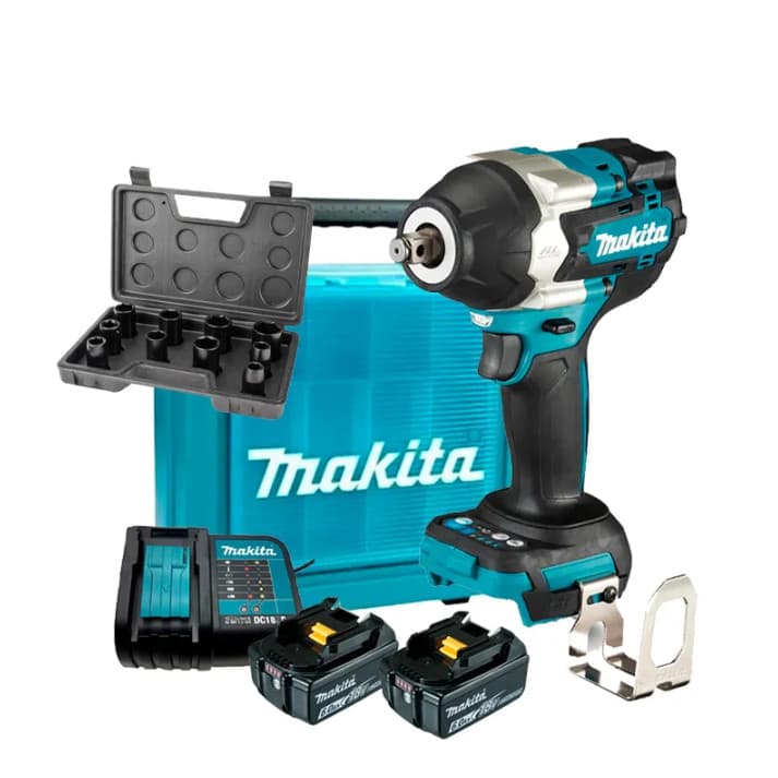 Chave de Impacto 1/2" Bateria 18V LXT DTW700Z + Kit 2 Baterias 6Ah + Carregador + Jogo de Soquete 10 peças Makita