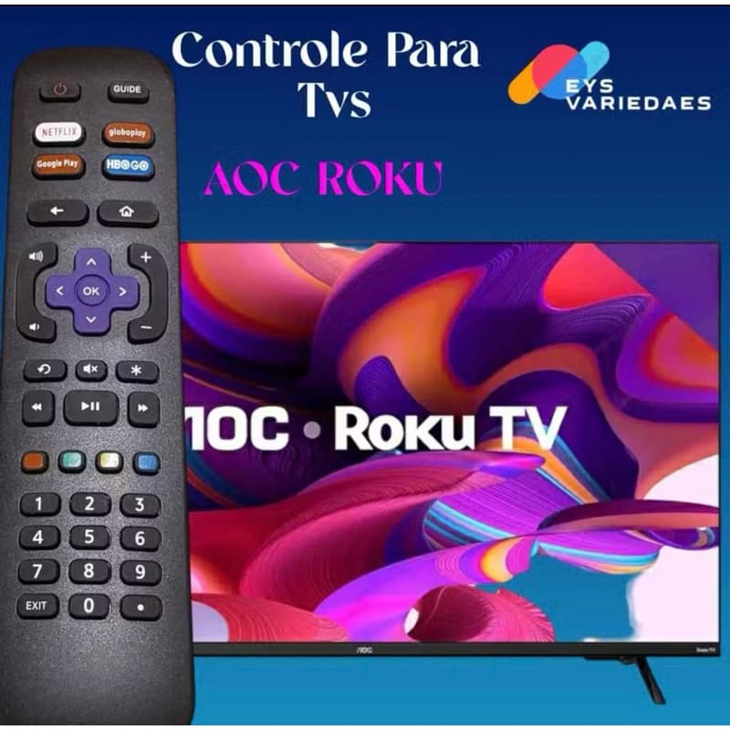 Controle Remoto TV Smart AOC Roku 32S5195/78G 43S5195/78G Netflix GloboPlay DAZN Deezer SKY-9091 - Substituto Compatível