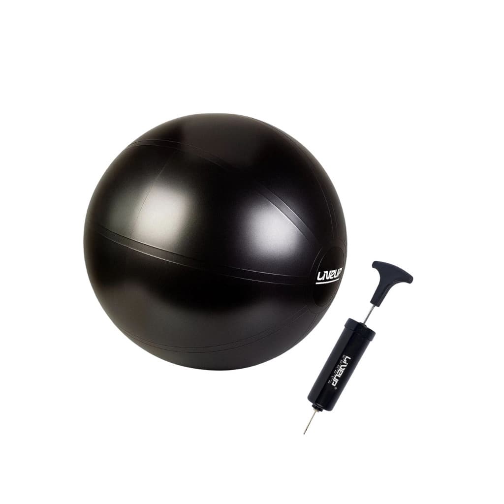 Bola Suiça Melão 65cm Pilates Yoga Fit Preta Inflador Liveup