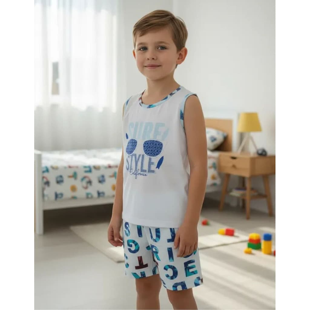 Pijama Infantil Masculino Verão Algodão Estampado Lindos