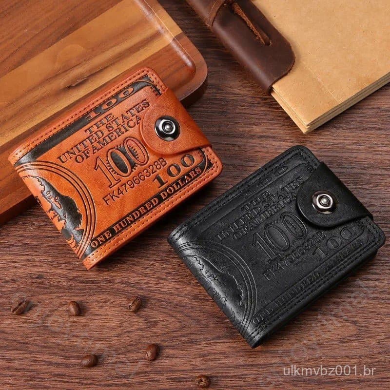 Carteiras Masculina Com 100 Padrão De Dólar Americano Hasp Carteira De Couro Masculina Com Zipper Titular Do Cartão Moed