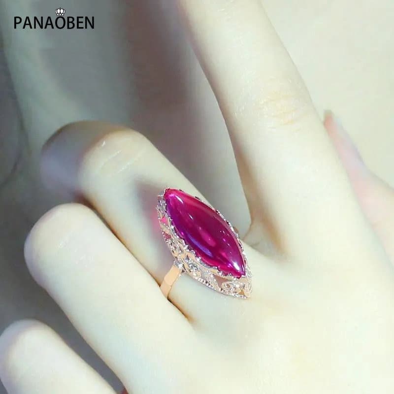 Anel feminino em ouro roxo 585 14K com incrustações de rubi cor de oliva, design tridimensional vazado, joia de luxo lev