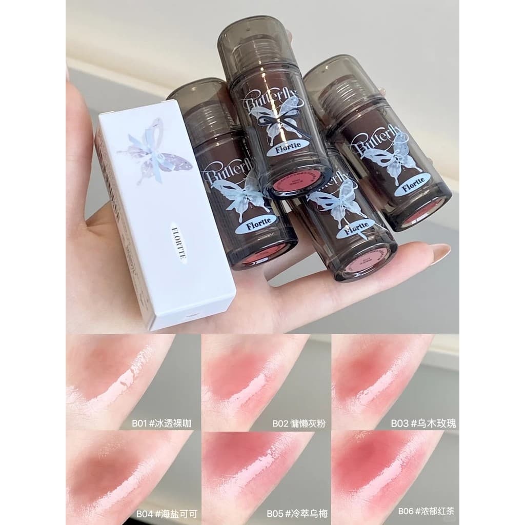 Crie lábios Toot!FLORTTE Flor Lolia Twin Butterfly Series Lip Essence Mel Batom Lip Glaze