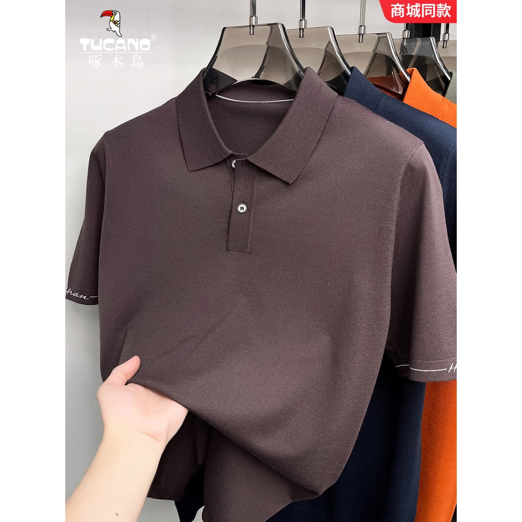 Woodpecker camisa polo de manga curta masculina verão seda amoreira respirável tamanho grande topo Casual luz luxo Jacqu