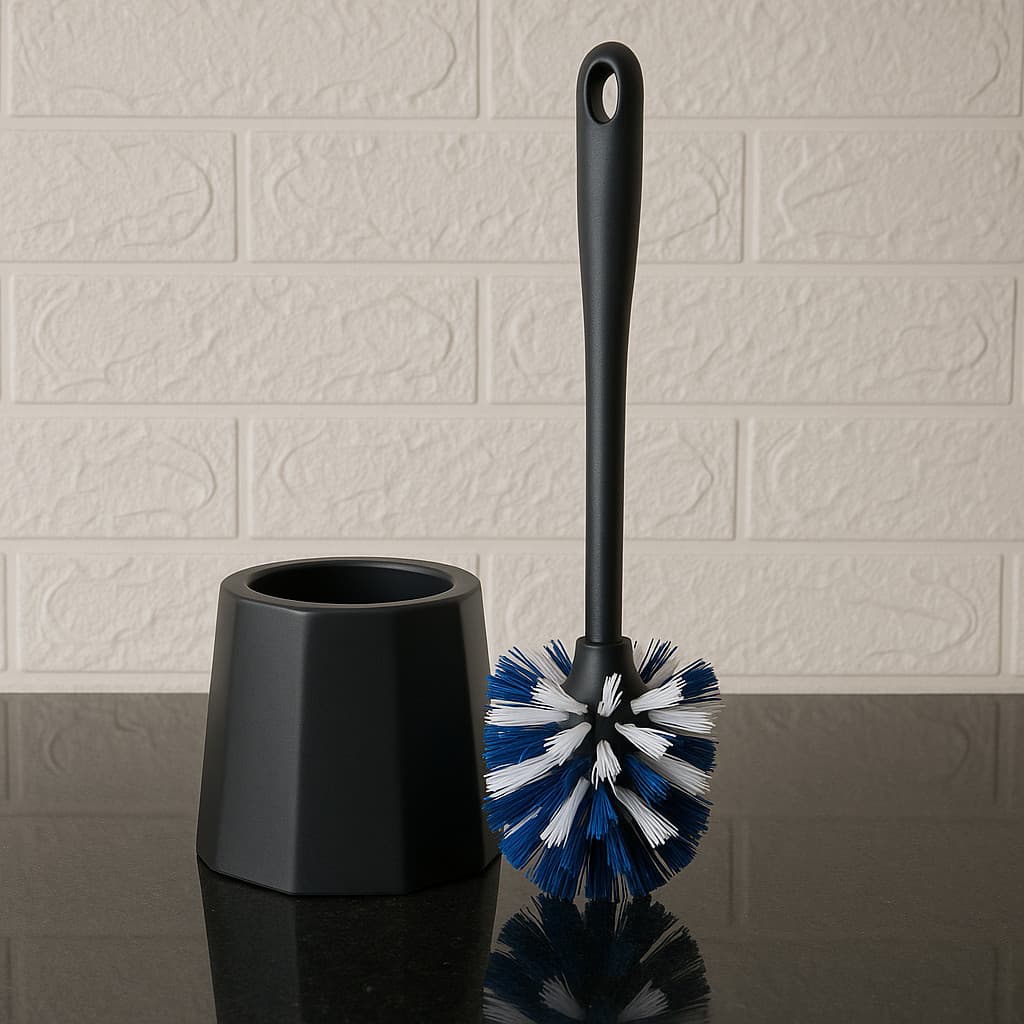 Kit De 1 Até 2 Escovas Sanitária Elegante c/ Suporte Preto Branco Design Moderno Funcional Banheiro