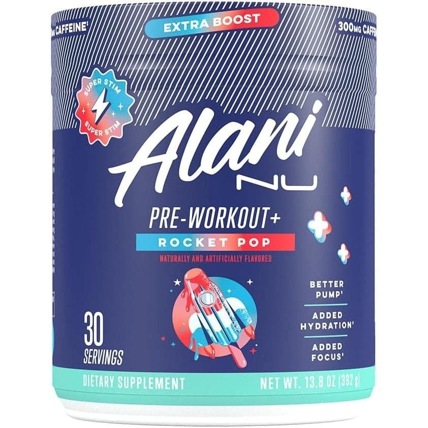 Alani Nu Pre Workout+ Powder Rocket POP, Extra Boost, Sem Açúcar, 300mg de Cafeína, L-Theanine, Beta-Alanina, Citrulina,