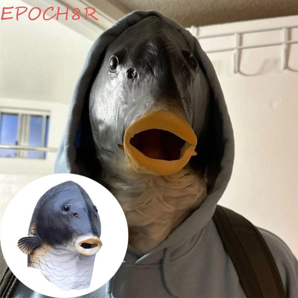 Máscara De Cabeça De Peixe EPOCH8R , Carpa Realista De Látex Engraçada Cheia Preta