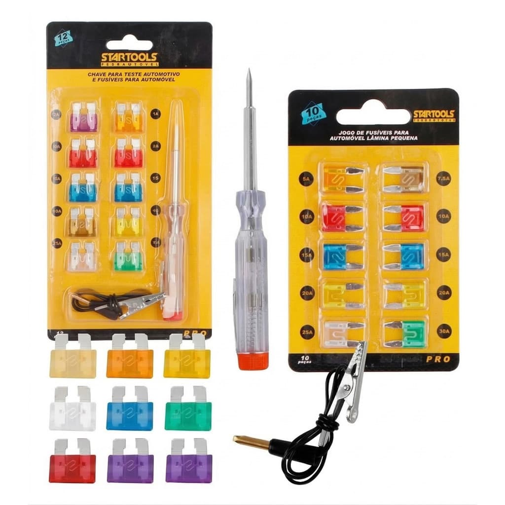 Kit Fusíveis Carro Universal Mini Comum Com Teste Rápido Carro Moto 12v