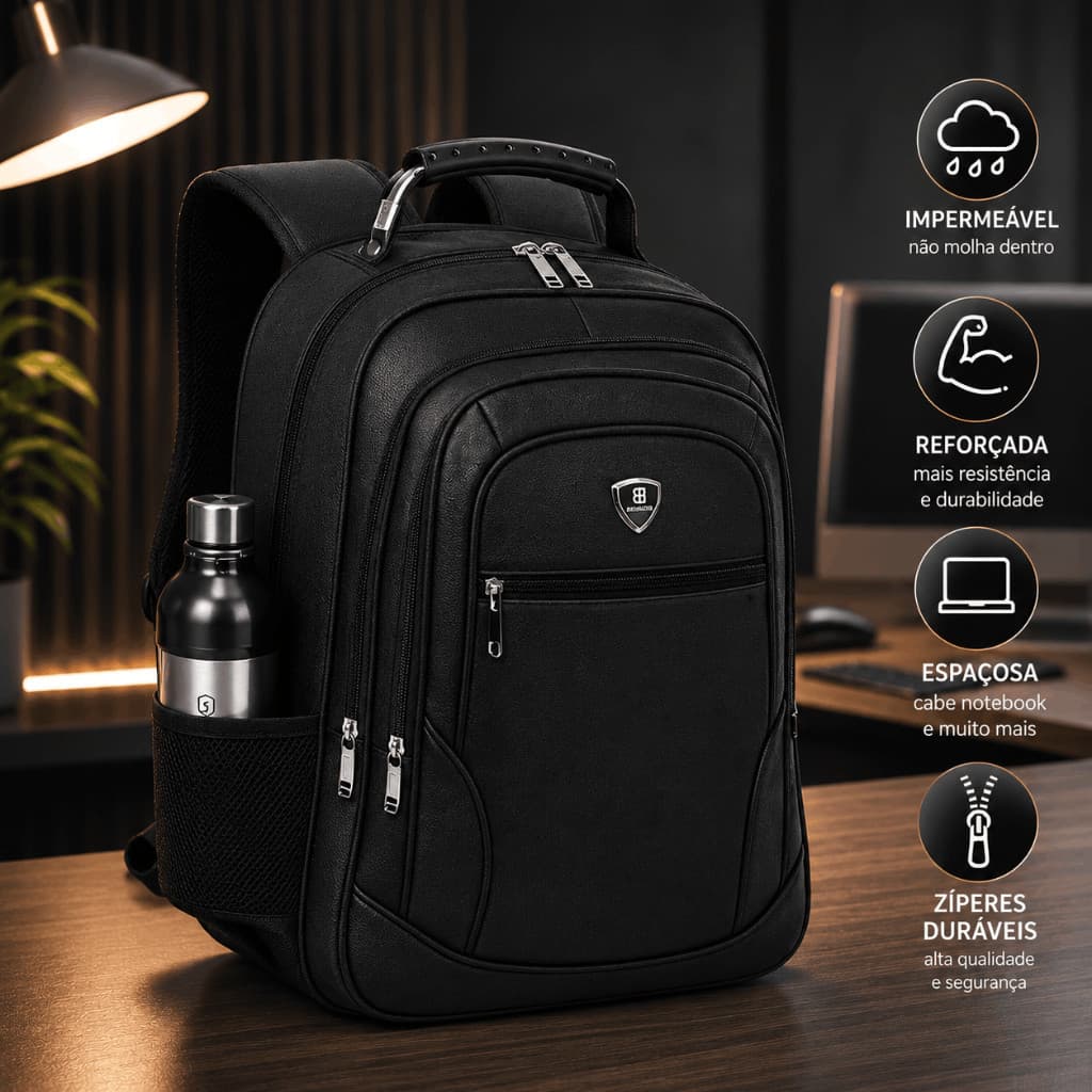 Mochila Bolsa Masculina PRETA Reforçada para Notebook - Perfeita para Trabalho
