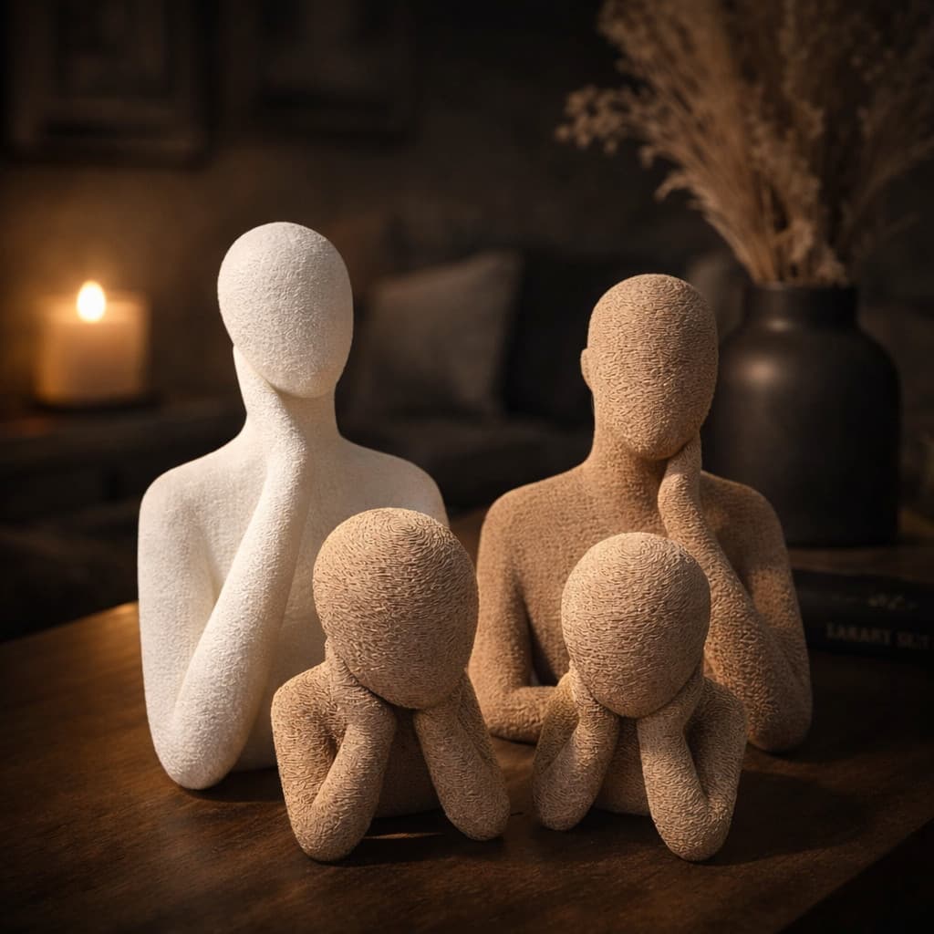 Escultura Família Abstrata – Decoração Minimalista Premium - Sala Escritorio
