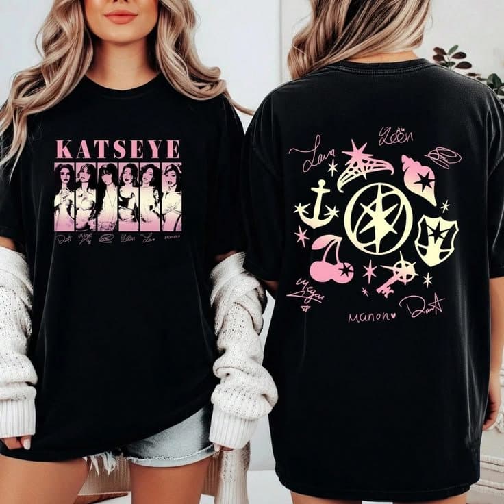 Camiseta Feminina Gráfico KATSEYE Assinaturas Membros Banda Estilo Y2K Linda Premium Atemporal Moda Feminina