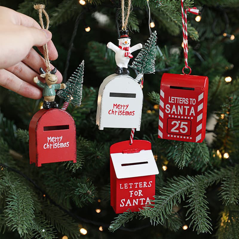 Novo Enfeite de Árvore de Natal, Pingente de Caixa de Correio do Papai Noel, Decoração Pintada em Ferro de 11cm