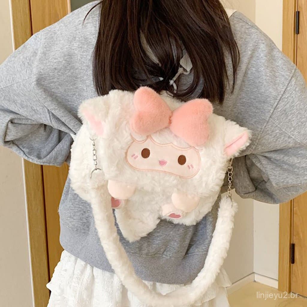 Bonito menina dos desenhos animados boneca All-Match pelúcia estilo ocidental mensageiro de um ombro 2025 outono mochila