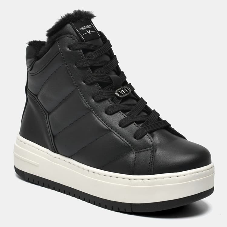 Bota Feminina Via Marte Cano Alto Forrada Conforto 306-003 Preto