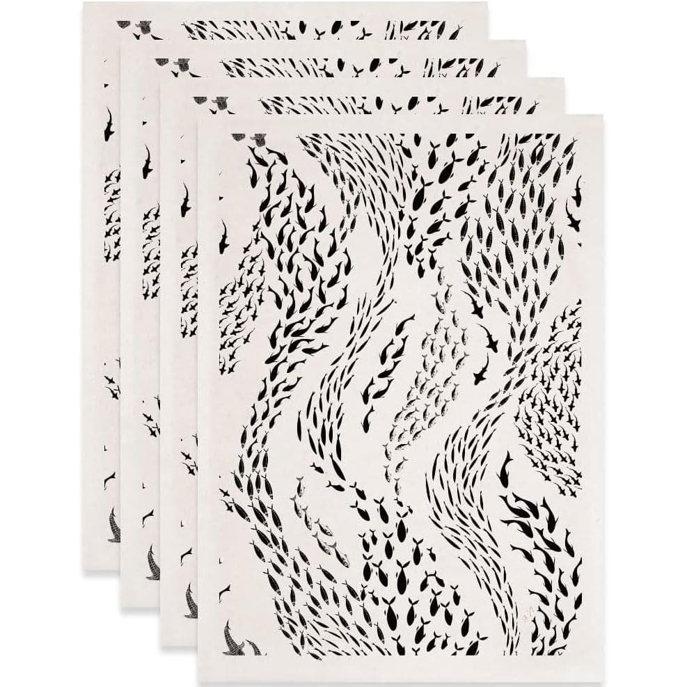SUPERDANT 4PCS Papel de Transferência Subesmalte com Motivo de Peixes Marinhos para Cerâmica, Porcelana e Argila, Decalq